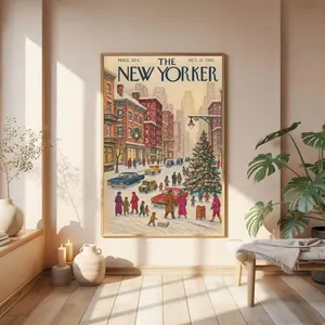 Vintage New Yorker Christmas Cover Poster | 1961 Retro Holiday Wall Art | Classic Holiday Décor