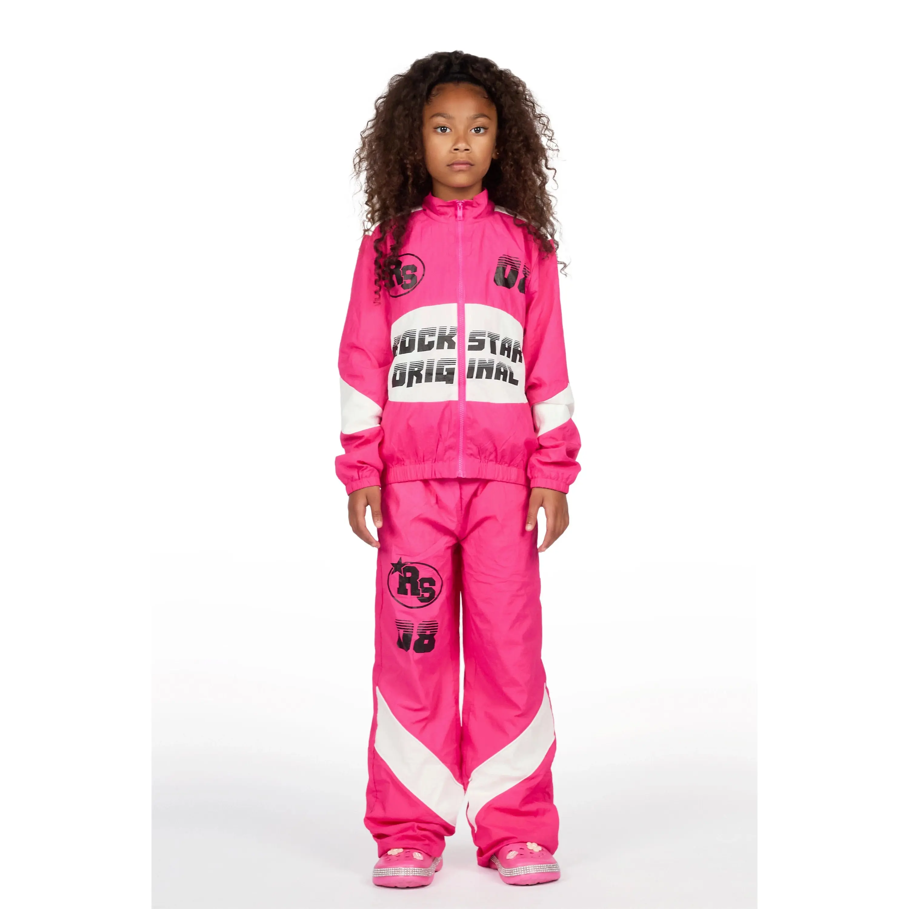 Girls Wayra Fuchsia/White Windbreaker Jacket Track Set Girls Wayra Fuchsia/White Windbreaker Jacket Track Set