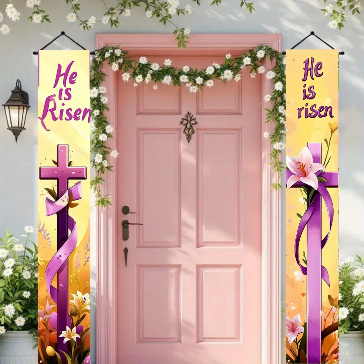 Easter Banner Decoration Set, Durable Polyester Easter Decorations for Spring Season, Perfect for Outdoor Use & Garden Enhancement, Yard Sign Banner