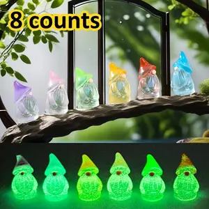 8 Piece Glow-In-The-Dark Resin Gnome Figurines, Mini DIY Decor Accessories, Home Holiday Decoration, Birthday Gift Ideas