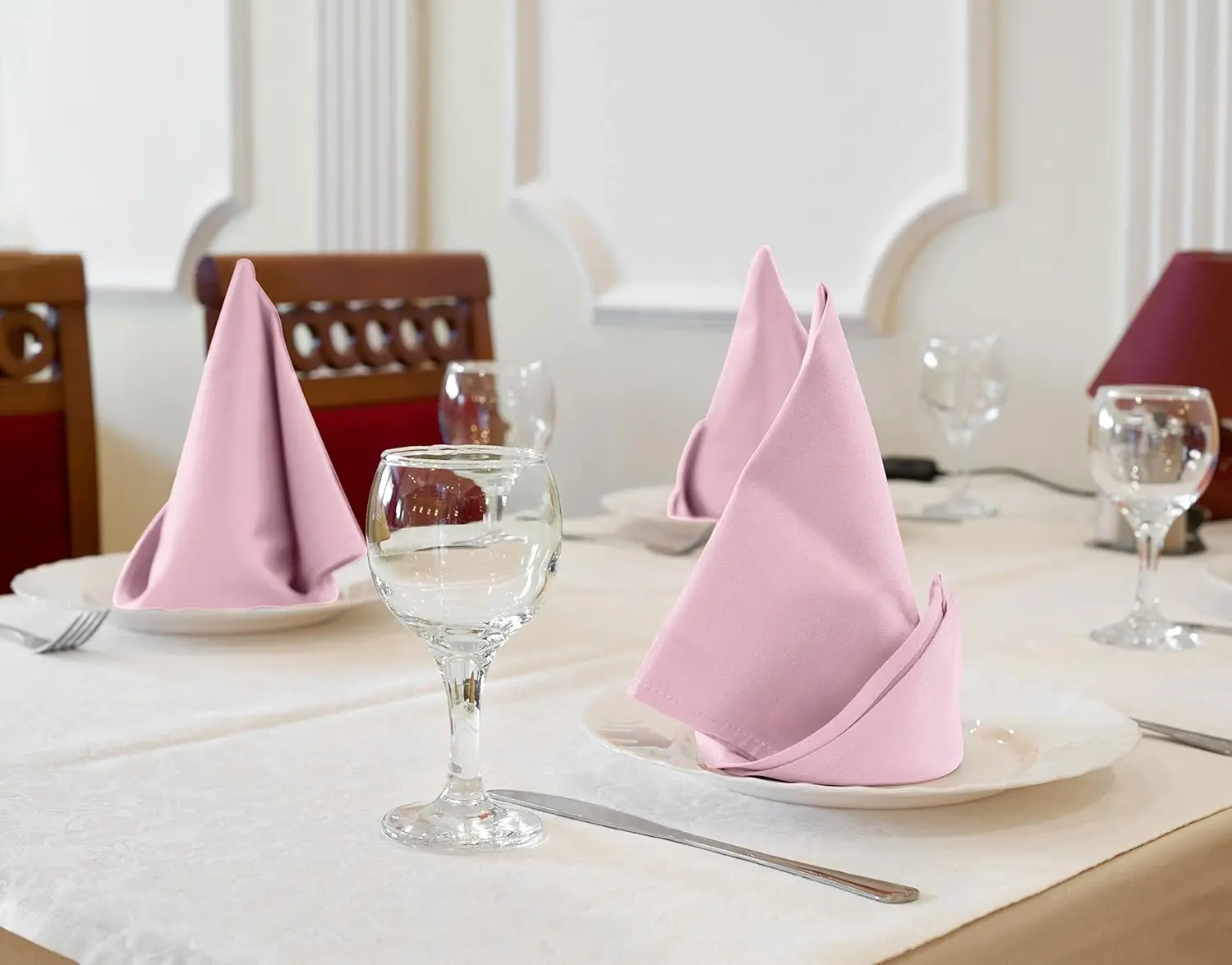 Pink Cloth Napkins [12 Pack, 18x18 Inch] Cotton Blend Washable and Reusable Table Dinner Napkins