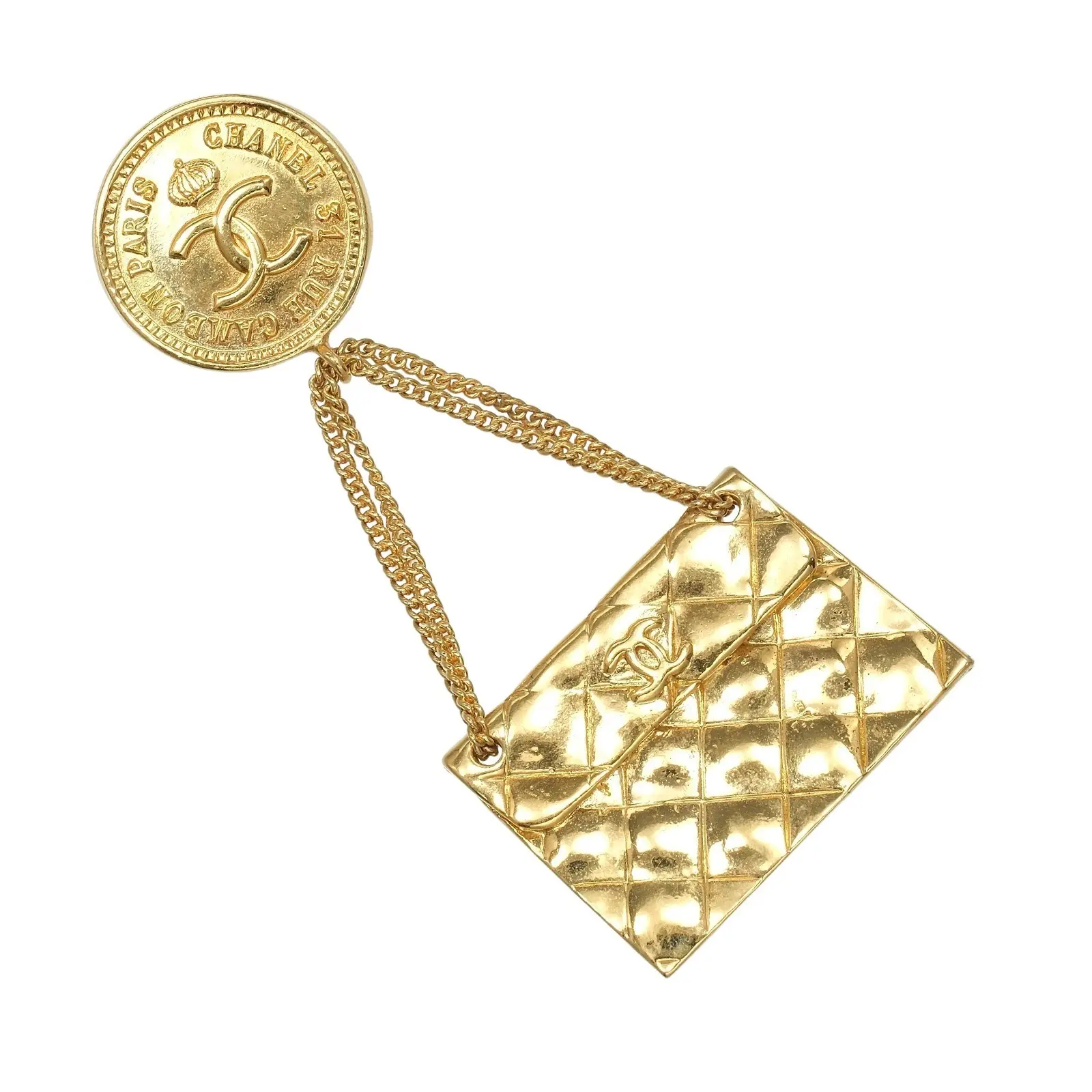 Pre-owned CHANEL Stainless Small Leather Goods Matelasse Coco Mark Brooch
