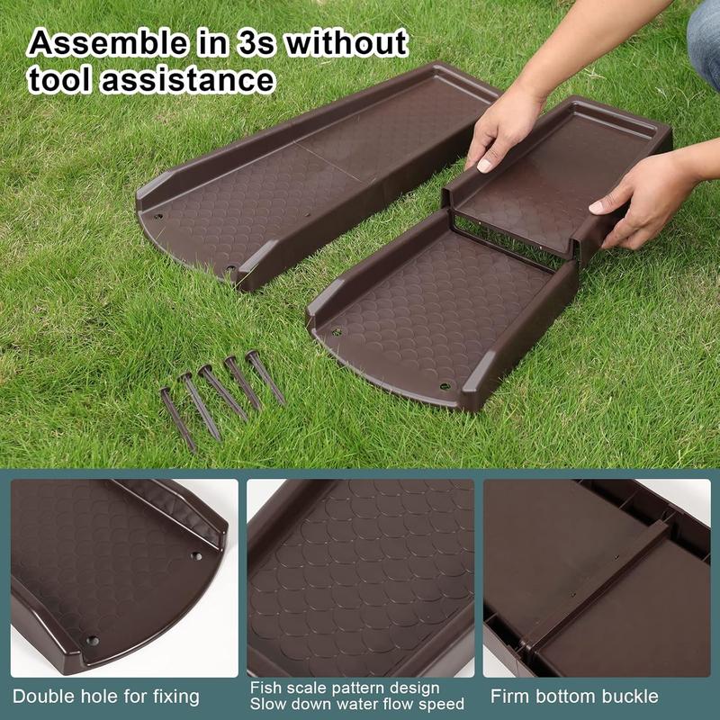 Rain Gutter Downspout Splash Block, Gutter Downspout Extensions for Water Drainage, 24" Gutter Splash Guards Downspout Extender, Fixable Down spout Drain Trays with PE Nails(2 Pack, Brown)