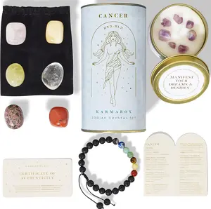 CANCER Zodiac Crystal Set - Healing Stones & Tumbled Crystals Gift Box - Astrology Gifts for Women, Spiritual Birthday Gifts, Horoscope Manifestation Kit with Healing Bracelet, Stones for Meditation, Wellness & Energy Balancing, Unique Celestial
