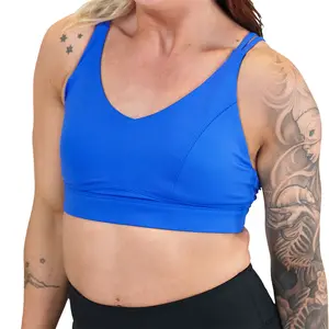 CVG Vitality Bra Royal Blue Medium Impact Removable Padding V-Neck Design for Summer Activities Fitness Training Clothes Seamless Activewear