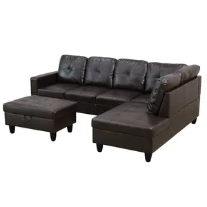 3-Piece Brown Faux Leather Sofa Set, Classic Smooth Upholstered Couch, Wear-Resistant Comfortable Home Furniture for Living Room, Family Room & Modern Residential Spaces