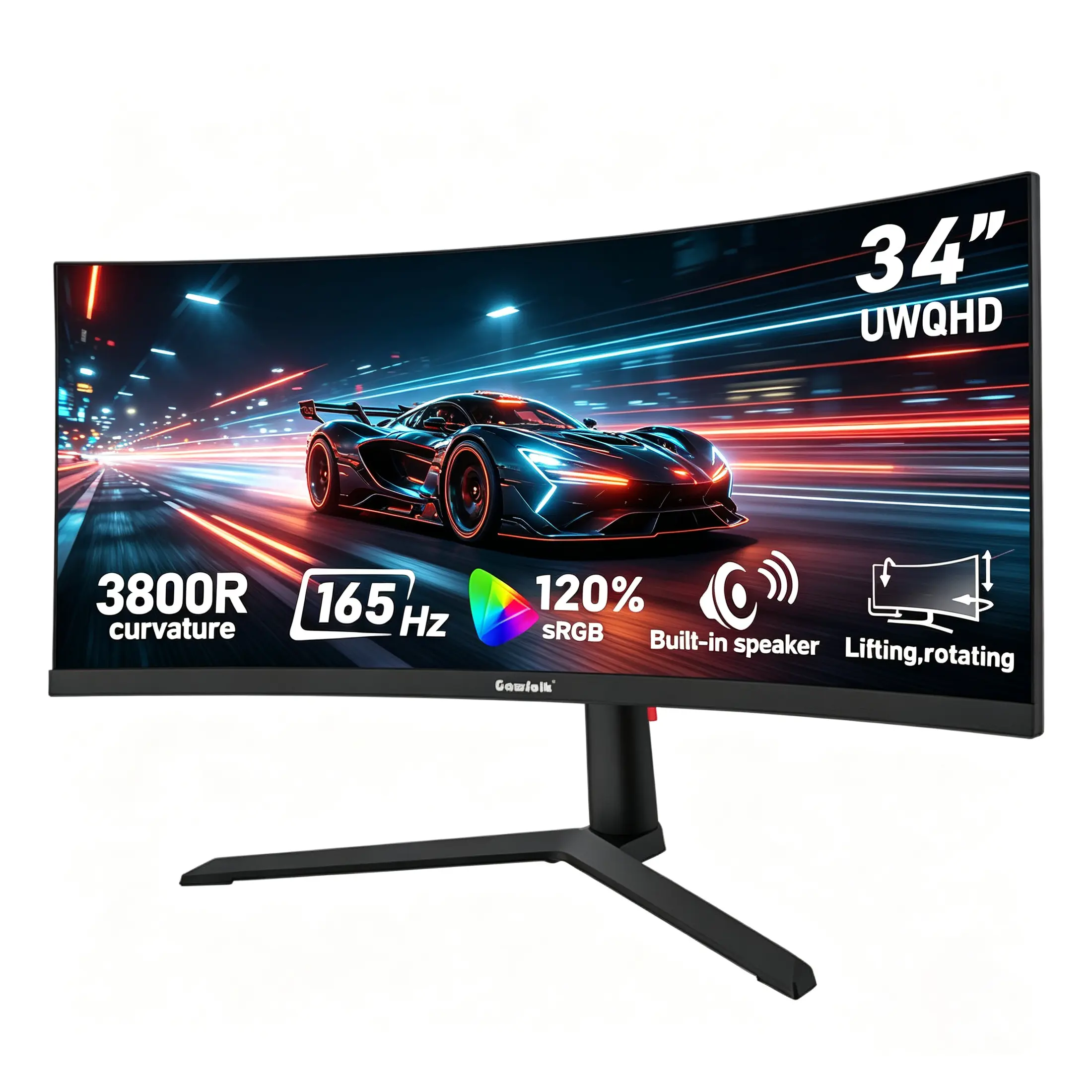 Gawfolk 34-Inch Curved Computer Monitor, UWQHD 3440x1440 165Hz Refresh Gaming Monitor, 1ms GTG, 120% sRGB, Height-Swivel-Tilt Adjustable, Built-In Speakers, PIP/PBP Mode, HDMI2.1/DP1.4 Ports, VESA Wall Mount, for Gaming & Work