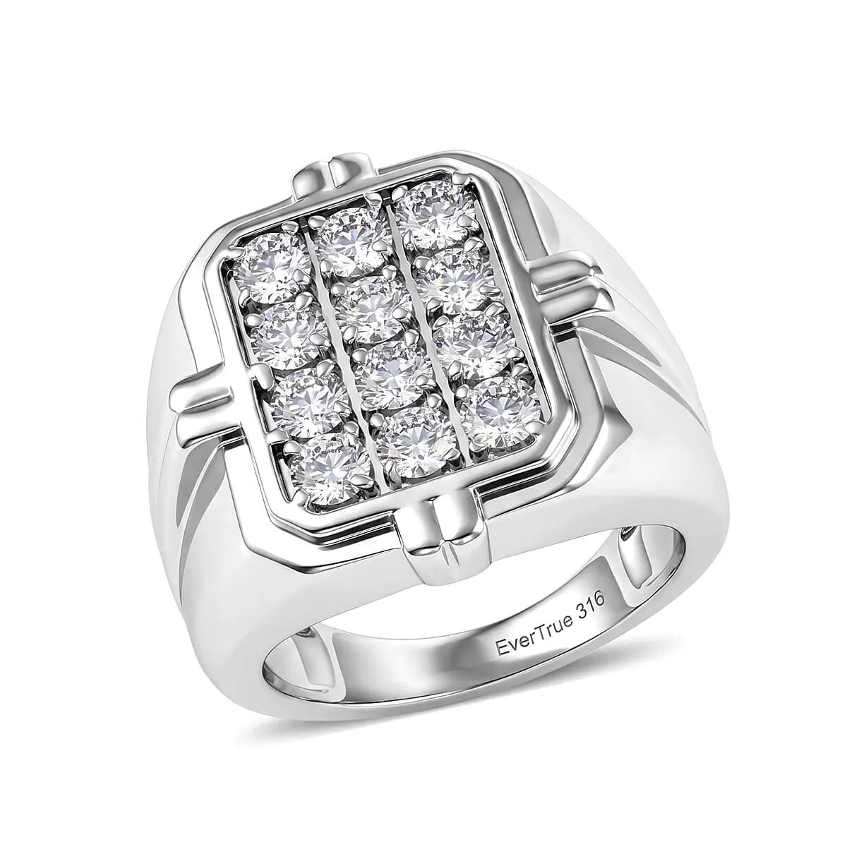 EverTrue Simulated Diamond Signet Men's Ring in Stainless Steel