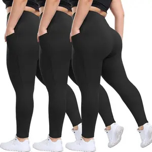 3PackPlusSizeLeggingswithPocketsforWomen-BlackHighWaistedTummyControlSoftYogaPantsforGymWorkout