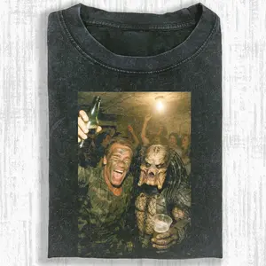 "Vintage Predator Shirt, Arnold Schwarzenegger Movie Shirt, Predator and Arnold Friendship Shirt, Sci-Fi Movie Tee, Military Camouflage Shirt