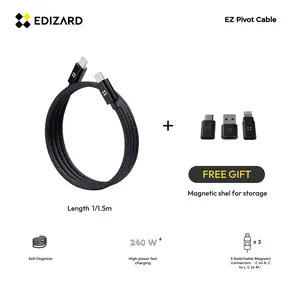 EDIZARD 240W Fast Charging Pivot Cable ，Connectors 3 Switchable Cto A Cto L C to M for Versatile Charging