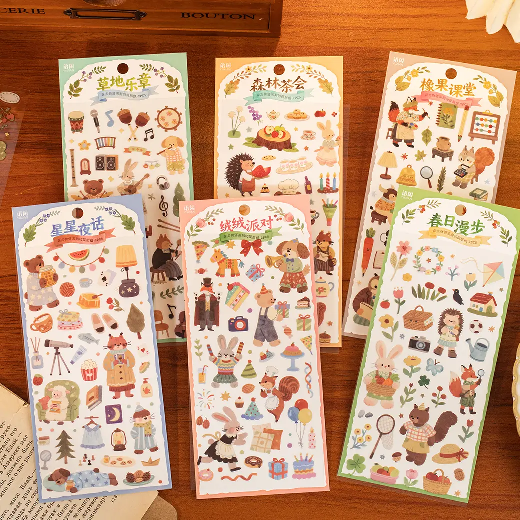 12 Sheets Film stickers, Aesthetic Animals Musical Instrument Food Plant Stickers, Waterproof Vinyl Nature Stickers for Water Bottles Laptop Scrapbook