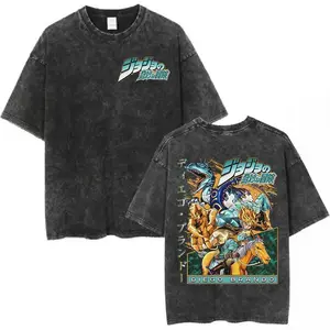 Unisex Men's Casual Crew Neck Shortsleeve Oversized Graphic T-Shirt - Multi-Size Retro Distressed Diego Brando Print, JoJo’s Bizarre Adventure Stone Ocean & Steel Ball Run Theme Streetwear, Japanese Manga Top for Fans,summervibes