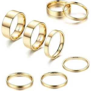 14K Gold Filled Stacking Rings - Set of Thin Band Plain Pinky & Thumb Finger Rings in Trendy Mid Statement Styles