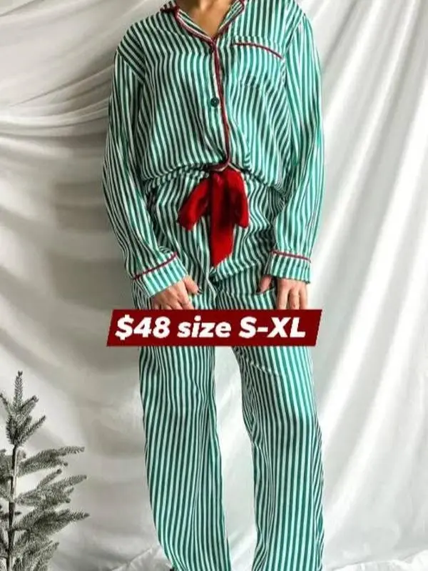 Christmas Pajama Set - Candy Striped Design, Size S-XL, Perfect for Festive Nights, Cozy Holiday Sleepwear