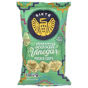 Siete Potato Chips, Hint of Serrano Sea Salt & Vinegar , 5.5 Oz ( 156 g) Siete Potato Chips, Hint of Serrano Sea Salt & Vinegar , 5.5 Oz ( 156 g)
