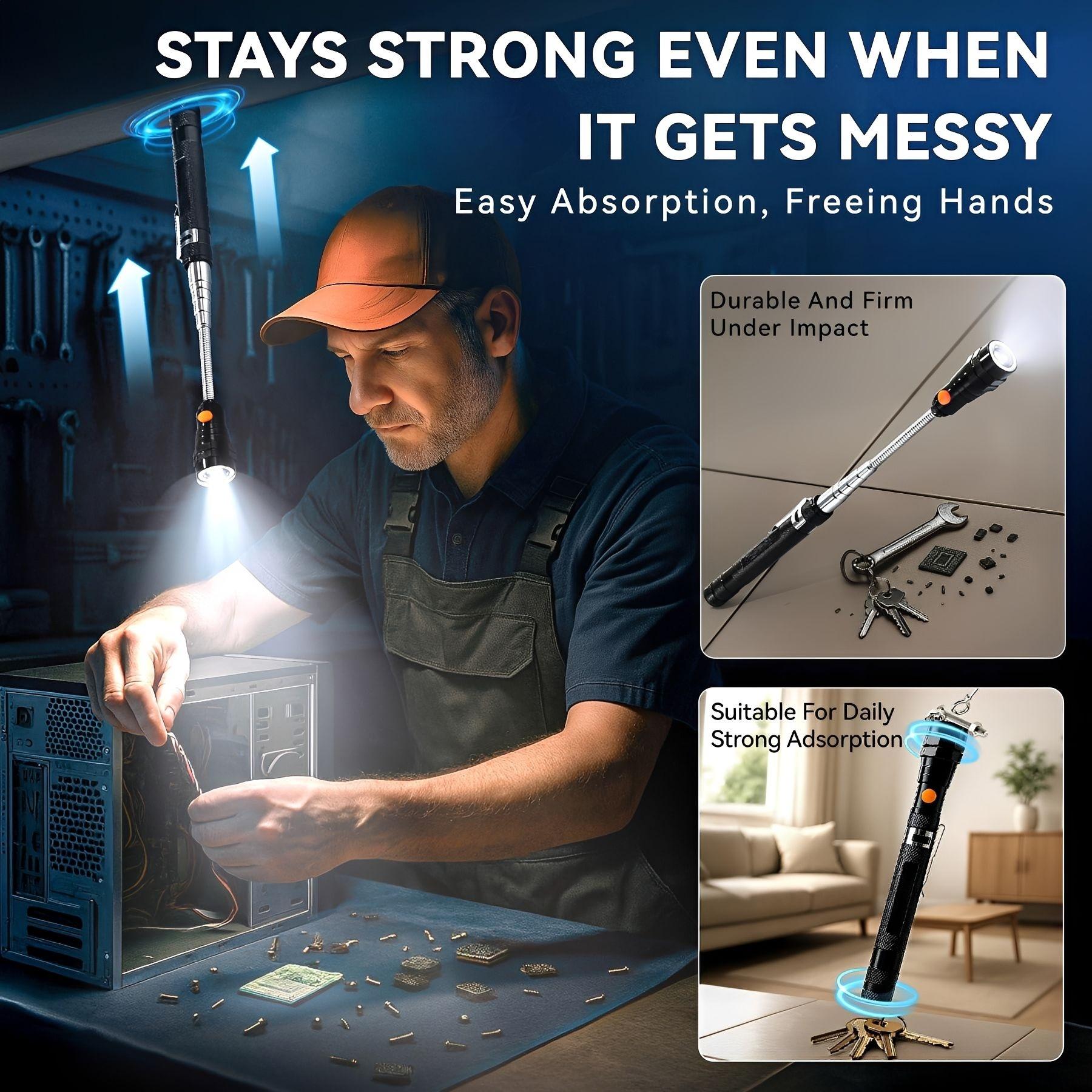 Extendable Magnetic Pickup Tools - Telescoping Magnet with LED Flashlight Gifts for Men, Fathers Day Mens Gifts from Daughter Son, Birthday Gifts for Men Dad Him Extendable Magnetic Pickup Tools - Telescoping Magnet with LED Flashlight Gifts for Men, Fathers Day Mens Gifts from Daughter Son, Birthday Gifts for Men Dad Him