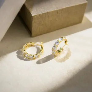 Golden Halo Stardust Hoops | 18K Gold Plated Moissanite Paved Hoop Earrings, Modern Urban Style Lightweight Anti-Tarnish Face Slimming Jewelry