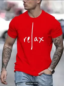 Men's Crew Neck Short-Sleeved T-shirt With Creative Lettering Design, Fashionable Style, Suitable For Vacations, Camping, Or Summer Festivals.