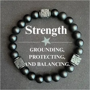 Matte Black Onyx Lava Cube & Hematite Bracelet 8mm Root Chakra Stone Ultimate Protection Inner Strength Energy Jewelry for Men Women
