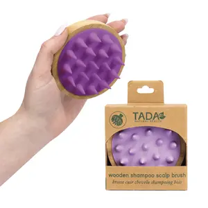 TADA Natural Beauty Bamboo Shampoo Brush Scalp Brush and Massager - White, Lavender Wooden Pet