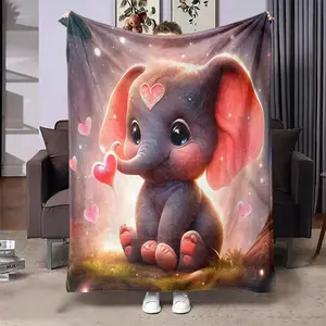 Cute Elephant Pattern Blanket, 1 Count Soft Throw Blanket, Air-Conditioned Room Blanket, Warm Nap Blanket For Home Office Travel Camping, Fluffy Blanket