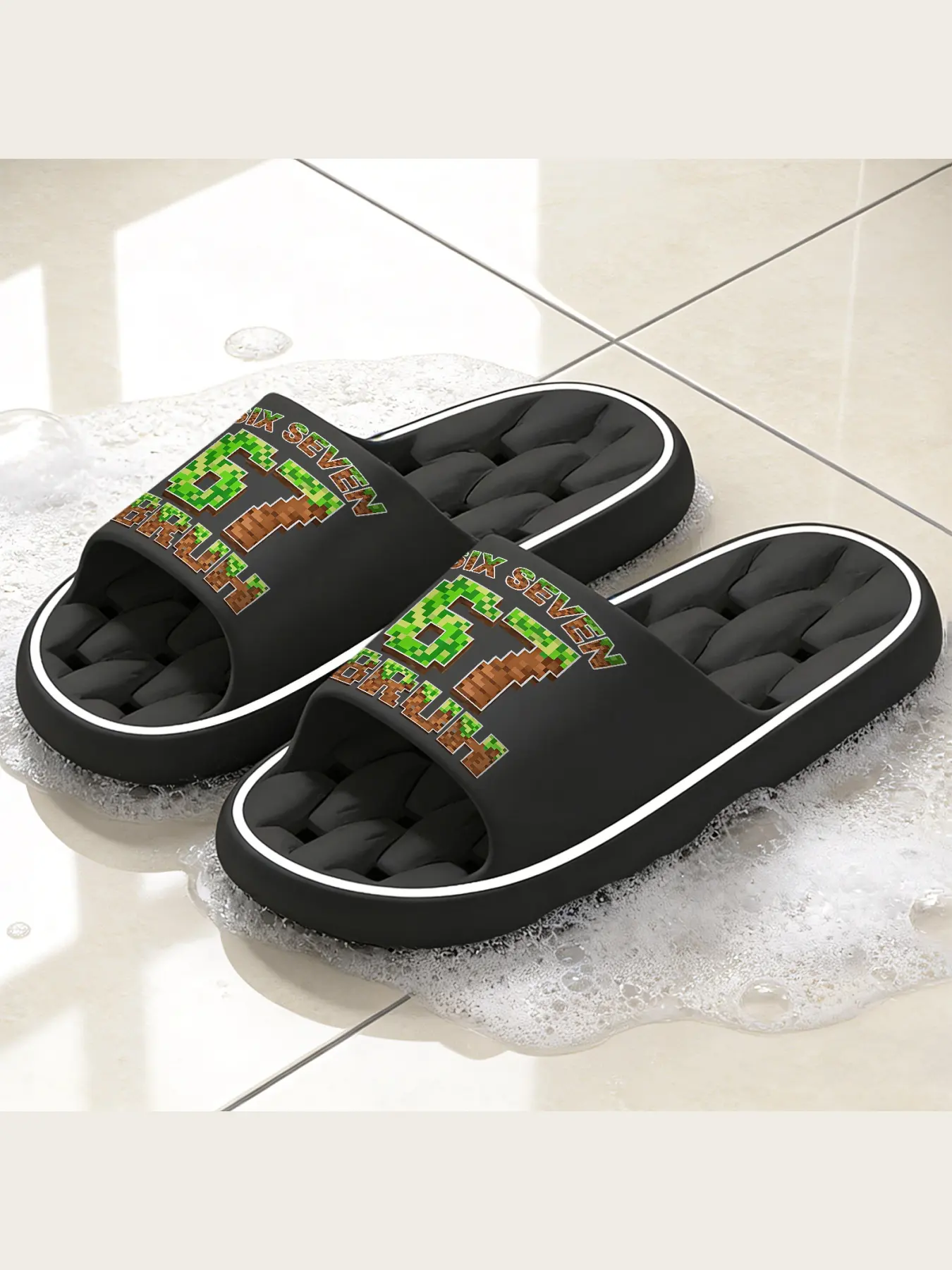 Minecraft Themed Slip-on Slippers for All Ages 67 BRUH Pixel Graphic House Slippers Soft Comfort Non-slip Indoor Outdoor Casual Footwear Cute Block Style Home Shoes Ideal for Gamers Daily Wear