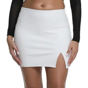 Leather Skirts High Waisted Side Slit Bodycon Mini Skirts