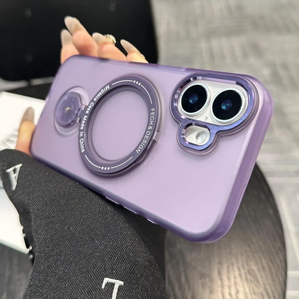 Luxury 360° Rotatable Metal Ring Magnetic Folding Stand Smartphone Case with Matte Frosted Finish - Protection for iPhone 11 12 13 14 15 16 Pro Max, Handheld Mobile Phone Accessory Cover