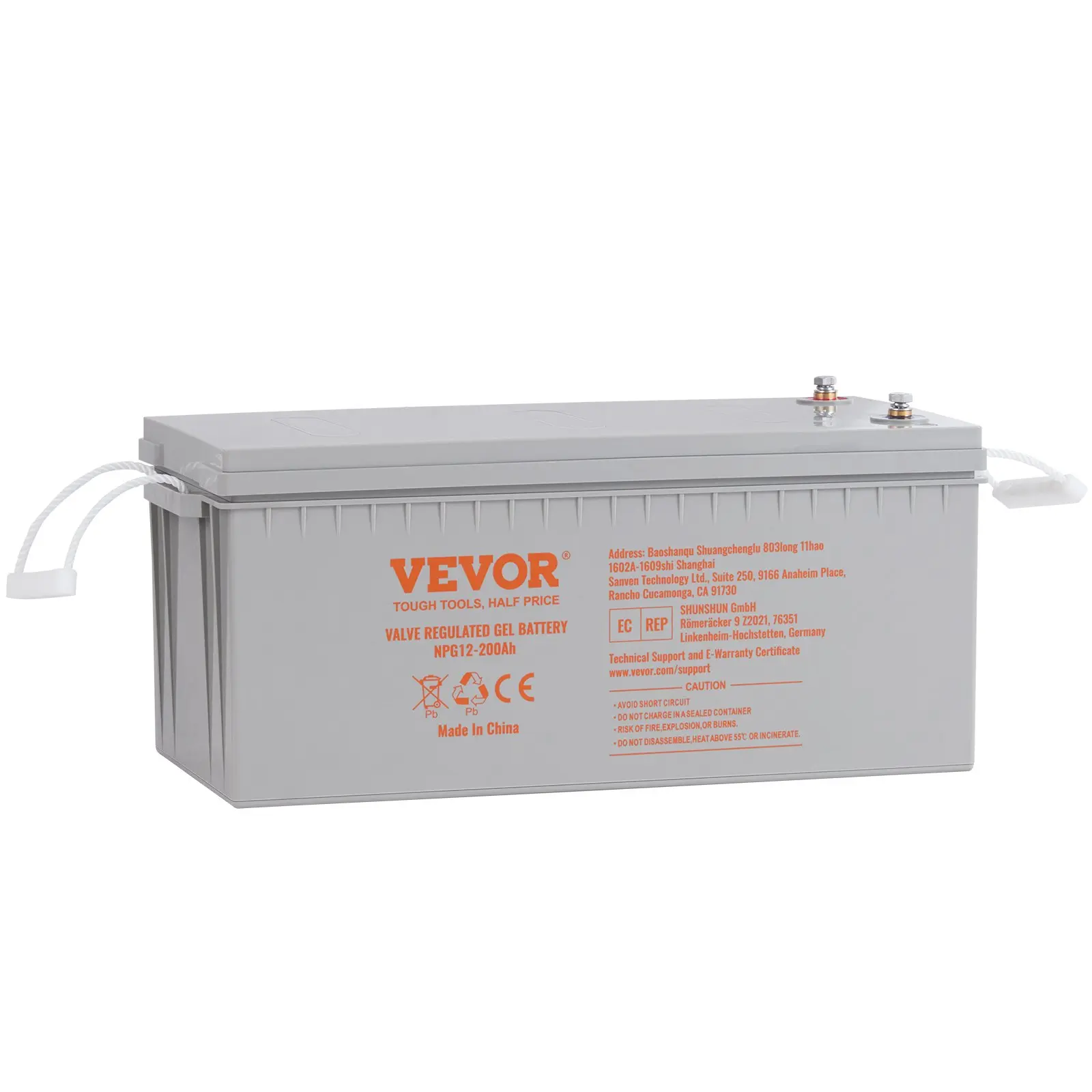 VEVOR 12V 200AH Rechargeable Deep Cycle AGM Marine Battery - Boat, Trailer, RV Use, Solar Off-Grid DC Power Supply, UPS Power Backup, 1400A Current, Low Self-Discharge, Compact