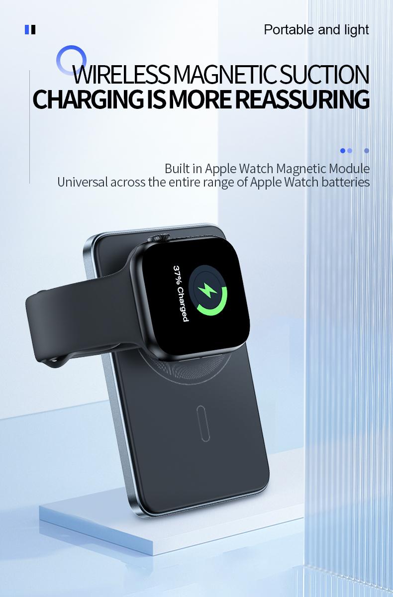 WESECUU 3-in-1 Wireless Power Bank 5000mAh 15W Fast Charging Ultra-Strong Magnets Metallic Body Design Compatible with MagSafe iPhone Models