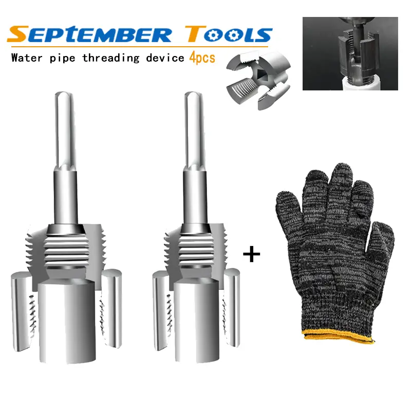 4pcs PVC Threading Tool Kit Set - Hex Shank Drill with Dual-Size Tap, 1/2-3/4 in (DN15/DN20) Cut, Double-Size Compatibility Integrated Internal-External Water Piping Inner Hole Threader
