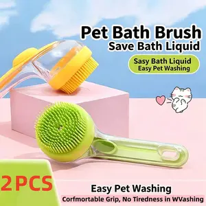 Pet Bath Brush 2 in 1 with Built-in Shampoo Dispenser, Soft Silicone Massage Brush for Dogs Cats, Multifunctional Dog Bath Brush for Long & Short Haired Dogs Cats Shower, Mess-Free Pet Grooming Tool