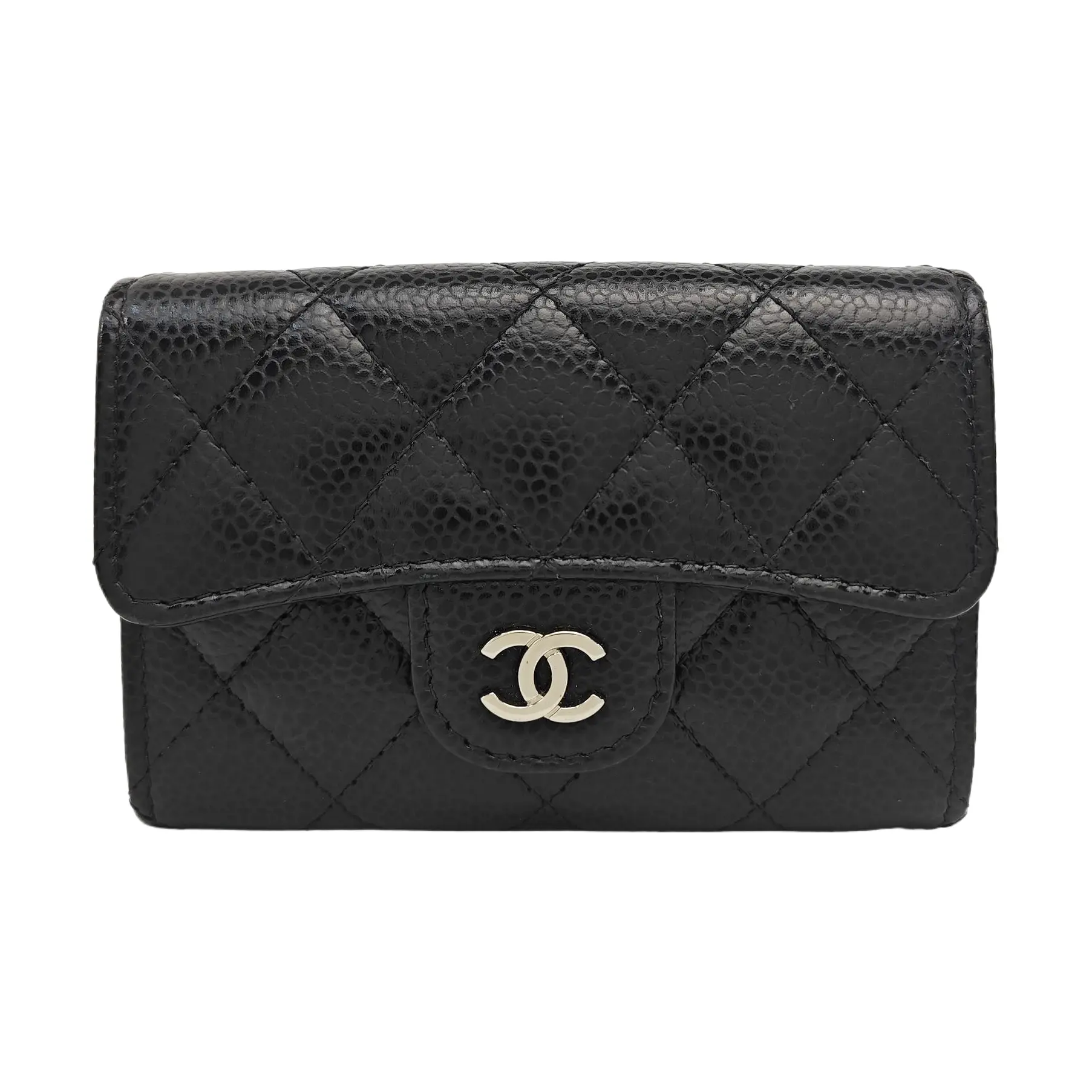 Pre-owned CHANEL caviar Small Leather Goods wallet card holder with gold hardware Z 1628