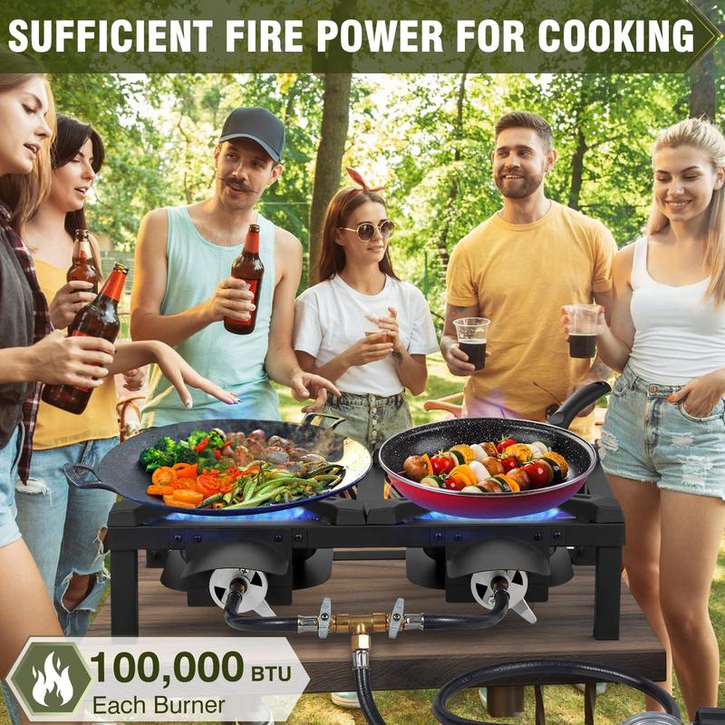 Bestfire High Pressure Double Propane Burner - Propane Camping Stove with Independent Control Valves & 5PSI Hose  – Outdoor Cooker for Camping, Tailgating, Seafood Boil