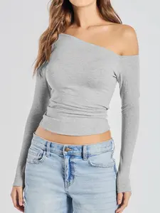 Long Sleeve Off Shoulder Bodycon Casual T-Shirt