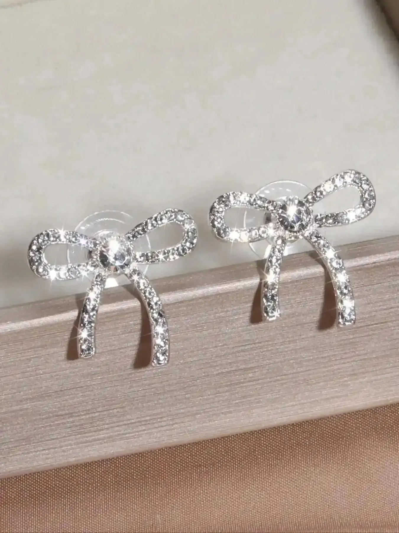 Rhinestone Decorated Bow Design Stud Earrings, Fashionable Jewelry for Women, Trendy All-match & Exquisite for Birthday classic everyday essential versatile style comfort wear wardrobe staple piece relaxed fit