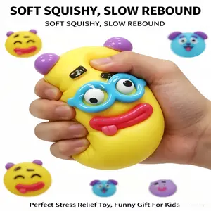 Interchangeable Face Squishy Toy, Removable DIY Funny Face Fidget Squeeze Toy, Soft Slow Rebound Stress Relief Ball, Sensory Decompression Toy Gift for Kids Adults（Yellow）
