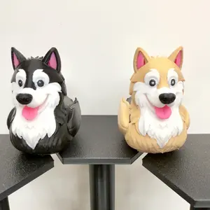 Alaskan Malamute Duck Figurine 3D Print Fluffy Sled Dog Decor Unique Pet Lover Gift Adorable Desk Display Black & White Tan & White Options