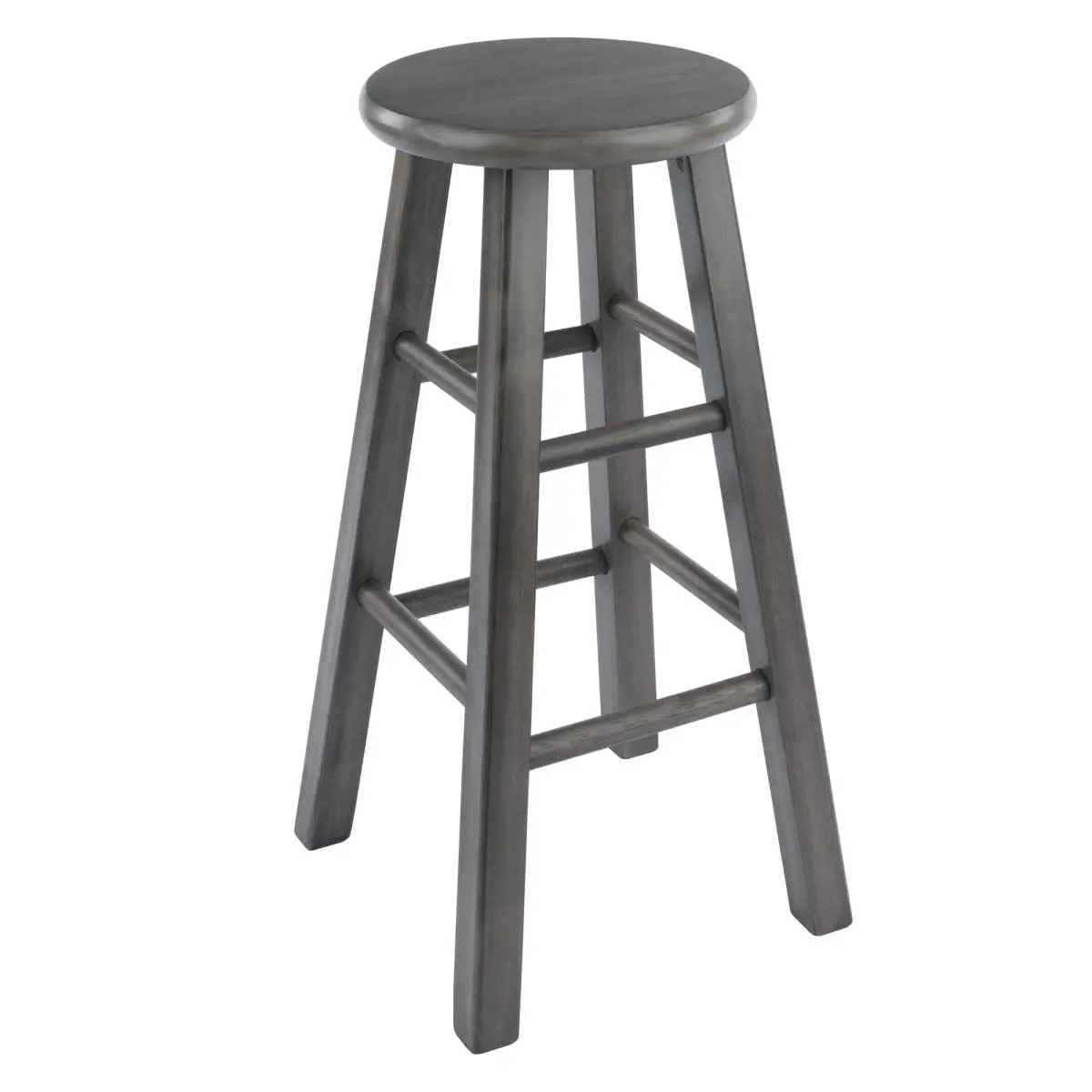212 MAIN 24 in. Rustic Gray Ivy Counter Stool - Weathered Finish, Pre-Assembled, Round Seat, Solid Wood Construction, Farmhouse Home Decor Furniture, Pre-Assembled Stools