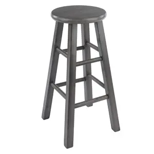 212 MAIN 24 in. Rustic Gray Ivy Counter Stool - Weathered Finish, Pre-Assembled, Round Seat, Solid Wood Construction, Farmhouse Home Decor Furniture, Pre-Assembled Stools