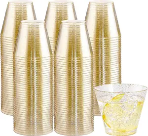 100 Count Gold Glitter Disposable Cups,9Oz Heavy Duty Gold Plasitc Cups for Party,Wedding,Reception