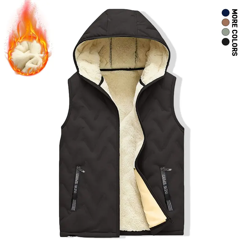 Men’s Fitted Pull-On Woven Hooded Polyester Gilet - Sleeveless Plain Solid Waistcoat with Warm Lining, Basic Menswear Top for Outdoor Sports & Casual Autumn-Winter Wear