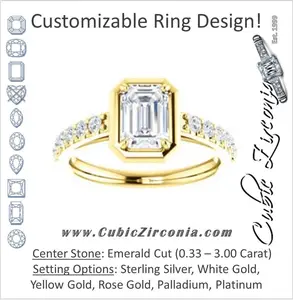 Cubic Zirconia Engagement Ring- The Lynette (Customizable Cathedral-style Bezel-set Emerald Cut 13-stone Design with Round Band Accents)