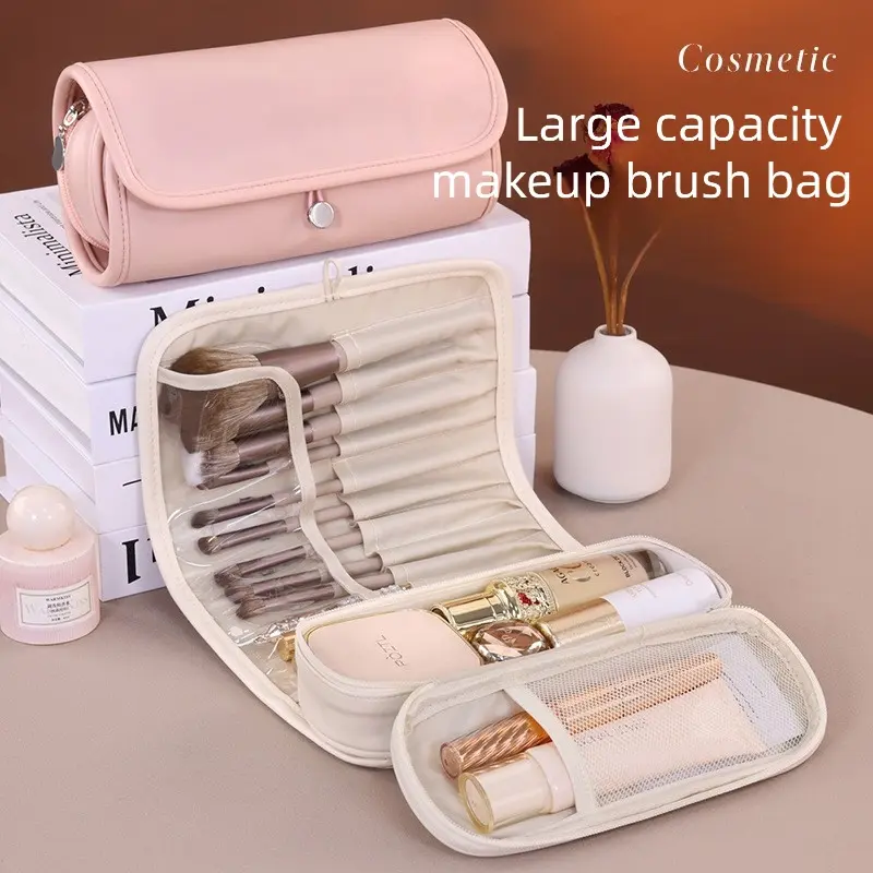 Multifunctional Makeup Brush Storage Bag, PU Material Storage Bag, Makeup Pouch, Eyebrow Pencil Storage Bag - Suitable for Travel, Home, and Daily Use - Thick Material | Durable and sturdy | Practical Design | Multifunctional Storage |