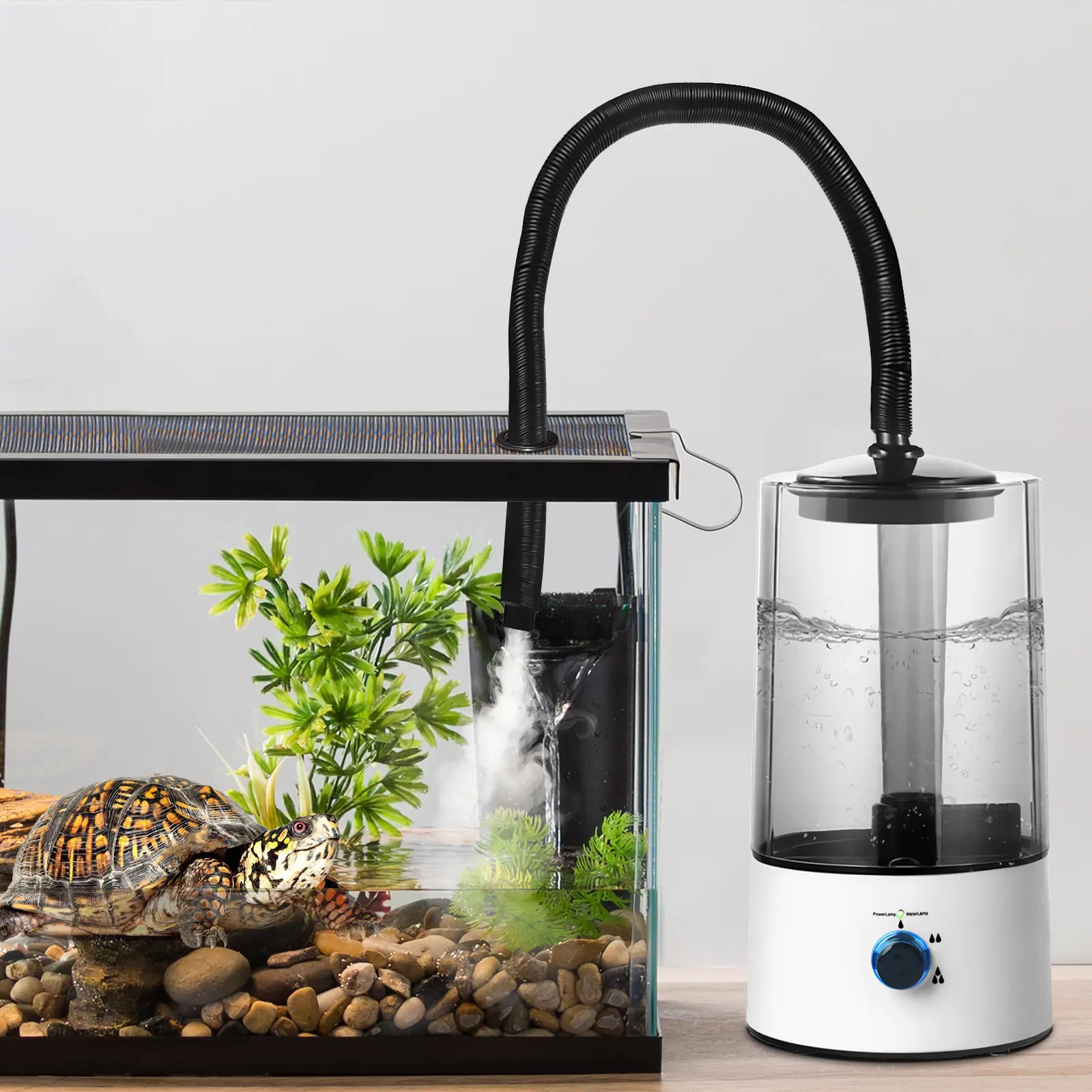 4L Pet Humidifier 110V, Silent Reptile Terrarium Fogger with Adjustable Hose 40-160cm, Auto Shut-off for Rainforest Habitat, White