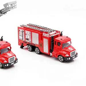 Alloy Simulation Fire Truck Toy Model, Sound Light Recoil Ladder Water Tank Rescue Car, Kids Educational Gift, Durable Engineering Car Set