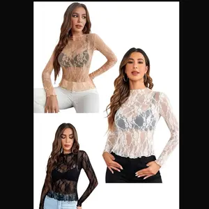 Zenaida Top - Stretchy Long Sleeve with Lace Styles for Women's Fashion, Comfortable Fashionable 95% polyester 5% spandex