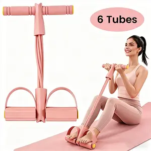 6-Tube Pedal Resistance Band, Natural Latex Elastic Pull Rope for Home Gym, Arm, Waist, Sit-Up, Yoga and Abdominal Training