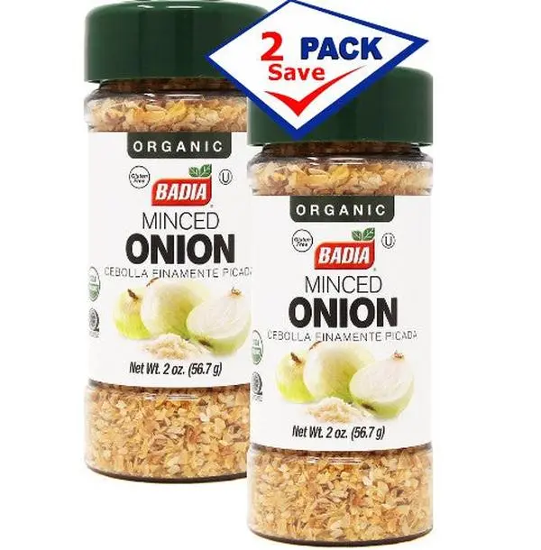 BADIA Organic Minced Onion Spice - 2 oz Pack of 2, US-Sourced, YES-Certified, Caribbean-Cuban Kosher Onion Powder for Chicken, Beef, Dry Rubs, Ideal for Caribbean Kitchens